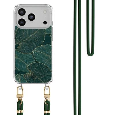 iPhone 17 Pro Max hoesje met groen koord - Monstera leaves iPhone 17 Pro Max hoesje met groen koord - Monstera leaves