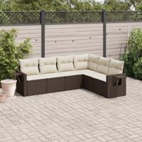 6-delige Loungeset met kussens poly rattan bruin - thumbnail