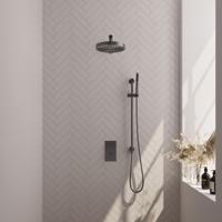 BRAUER Stripe Thermostatische Inbouw Regendouche - 3-weg - rechthoekig - SET 19 - 25cm douchekop - rechte muurarm - staaf handdouche - doucheslang - geïntegreerde glijstang - gunmetal geborsteld PVD 5-GM-401 - thumbnail