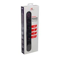 Maclean stekkerdoos, 5-polige verlengkabel + 3xUSB, 110-240V AC 50/60Hz, 2,1A max 2500W, 1,5m, zwart, MCE395 B - thumbnail