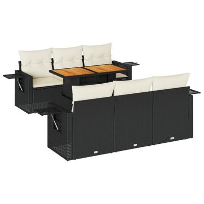 7-delige Loungeset met kussens poly rattan zwart