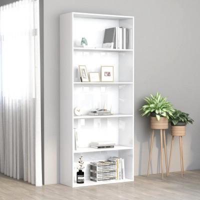 vidaXL Boekenkast met 5 schappen 80x30x189 cm spaanplaat hoogglans wit