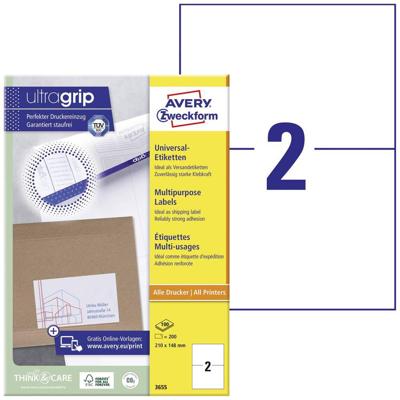 Etiket Avery Zweckform 3655 210x148mm A5 wit 200stuks