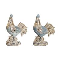Decoratieve figuren DKD Home Decor 14,3 x 7,5 x 20 cm Blauw Turkoois Haan Decapé (2 Stuks) - thumbnail