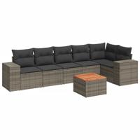 7-delige Loungeset met kussens poly rattan grijs - thumbnail