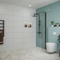 Fortifura Galeria inloopdouche - 30x200cm - ribbelglas - wandarm - mat zwart SW797945/SW797905 - thumbnail