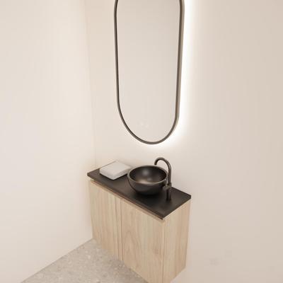 Fonteinmeubel BWS Meadow 60x50 cm Kastanje Eiken Incl. Topplaat Mat Zwart