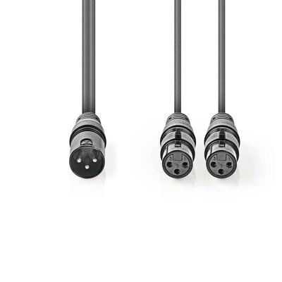 Gebalanceerde XLR-Audiokabel | XLR 3-pins male - 2x XLR 3-pins female | 1,5 m | Grijs