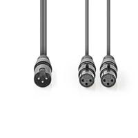 Gebalanceerde XLR-Audiokabel | XLR 3-pins male - 2x XLR 3-pins female | 1,5 m | Grijs - thumbnail
