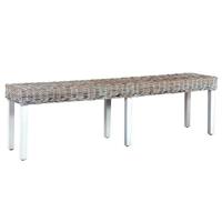 Bankje 160 cm natuurlijk kubu rattan en massief mangohout wit - thumbnail