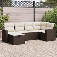 6-delige Loungeset met kussens poly rattan bruin - thumbnail