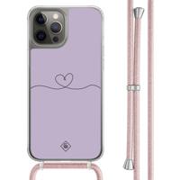 iPhone 12 (Pro) hoesje met rosegoud koord - Hart lila - thumbnail