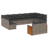 12-delige Loungeset met kussens poly rattan grijs - thumbnail