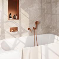 BRAUER Copper Edition thermostatische inbouw badkraan met drukknoppen SET 04 met uitloop en 3-standen handdouche en doucheslang en wandaansluitbocht koper geborsteld PVD - thumbnail