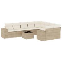 10-delige Loungeset met kussens poly rattan beige - thumbnail
