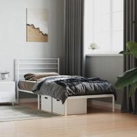 Bedframe met hoofdbord metaal wit 107x203 cm - thumbnail