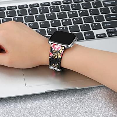 Fitbit Versa 1 / 2 & Lite leren bandje - Bloemenprint roze
