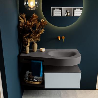 MONDIAZ RIVA 100cm badmeubel onderkast / planchet kleur Clay met 1 lade. Wastafel DULCET rechts 0 kraangaten kleur Dark_Grey.