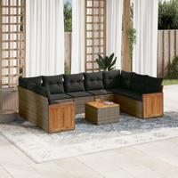 10-delige Loungeset met kussens poly rattan grijs - thumbnail