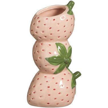 Vaas Staap Aardbei - roze - keramiek - 20x10x9 cm - Leen Bakker