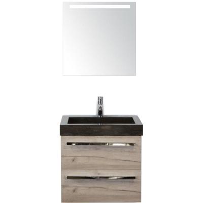 Seville Badmeubelset 60 cm - Craft Oak - Wastafel Hardsteen Wit Lucca met Sence Spiegel