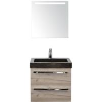 Seville Badmeubelset 60 cm - Craft Oak - Wastafel Hardsteen Wit Lucca met Sence Spiegel - thumbnail