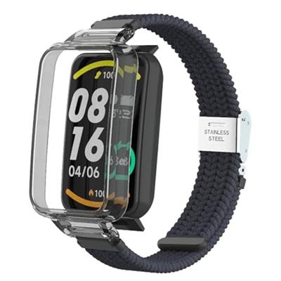 By Qubix - Braided nylon bandje met case - Donkergrijs - Xiaomi Smart band 7 Pro