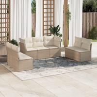 7-delige Loungeset met kussens poly rattan beige - thumbnail