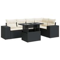 6-delige Loungeset met kussens poly rattan zwart - thumbnail