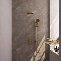 Regendoucheset Inbouw Brauer Gold Carving Thermostatisch 20 cm met 3-Weg Omstelling, Gebogen Wandarm, Glijstang en Handdouche 3-Standen Geborsteld - thumbnail