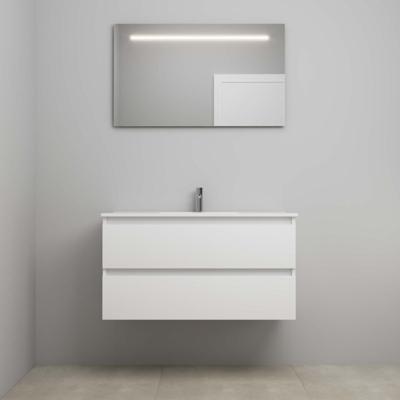 On-Line Badkamermeubelset - 100 cm - Voorgemonteerd - Porseleinen Wastafel - 1 Kraangat - Spiegel met LED-Verlichting - Hoogglans Wit