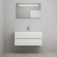 On-Line Badkamermeubelset - 100 cm - Voorgemonteerd - Porseleinen Wastafel - 1 Kraangat - Spiegel met LED-Verlichting - Hoogglans Wit - thumbnail