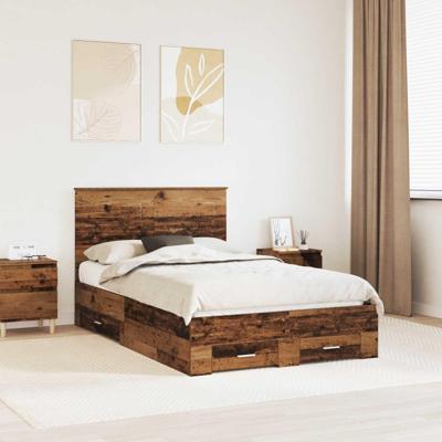 Bedframe met hoofdeinde Oudhout 135 x 190 cm Bewerkt hout