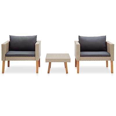 3-delige Loungeset met kussens poly rattan beige 3-delige Loungeset met kussens poly rattan beige
