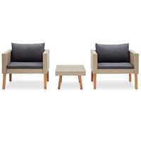 3-delige Loungeset met kussens poly rattan beige - thumbnail