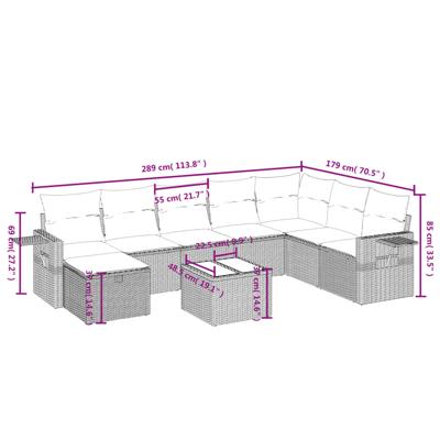 8-delige Loungeset met kussens poly rattan zwart - thumbnail
