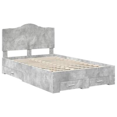 Bedframe met hoofdeinde Beton Grijs 135 x 190 cm Bewerkt hout