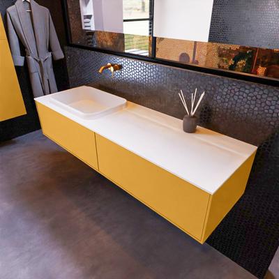 Badkamermeubelset Mondiaz Erin 150 cm met 2 Lades met RIDGE Wastafel Links Talc Zonder Kraangaten Greeploos Mat Ocher Badkamermeubelset Mondiaz Erin 150 cm met 2 Lades met RIDGE Wastafel Links Talc Zonder Kraangaten Greeploos Mat Ocher