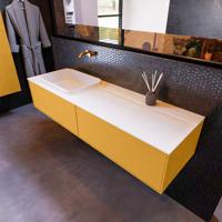 Badkamermeubelset Mondiaz Erin 150 cm met 2 Lades met RIDGE Wastafel Links Talc Zonder Kraangaten Greeploos Mat Ocher - thumbnail
