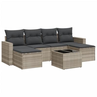 7-delige Loungeset met kussens poly rattan lichtgrijs