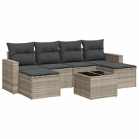 7-delige Loungeset met kussens poly rattan lichtgrijs - thumbnail