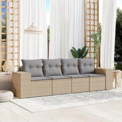 4-delige Loungeset met kussens poly rattan beige