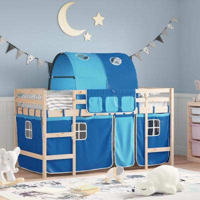 Kinderhoogslaper met tunnel 90x190 cm massief grenenhout blauw