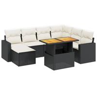 8-delige Loungeset met kussens poly rattan zwart - thumbnail
