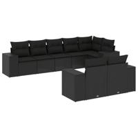 8-delige Loungeset met kussens poly rattan zwart - thumbnail