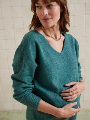 Vertbaudet pluizige zwangerschapstrui met V-hals engels groen