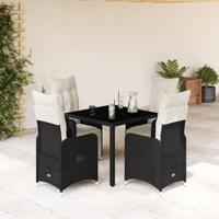 5-delige Bistroset met kussens poly rattan zwart - thumbnail