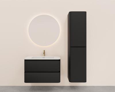 Onderkast Wiesbaden Novira 80x48 cm Afgeronde Hoeken Met 2 Laden 1 Uitsparing Mat Zwart