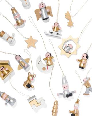 HEMA Houten kersthangers goud - 19 stuks (multi)