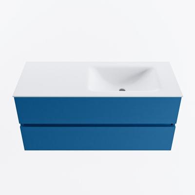 MONDIAZ VICA 110cm badmeubel onderkast Jeans 2 lades. Wastafel CLOUD rechts zonder kraangat, kleur Talc.